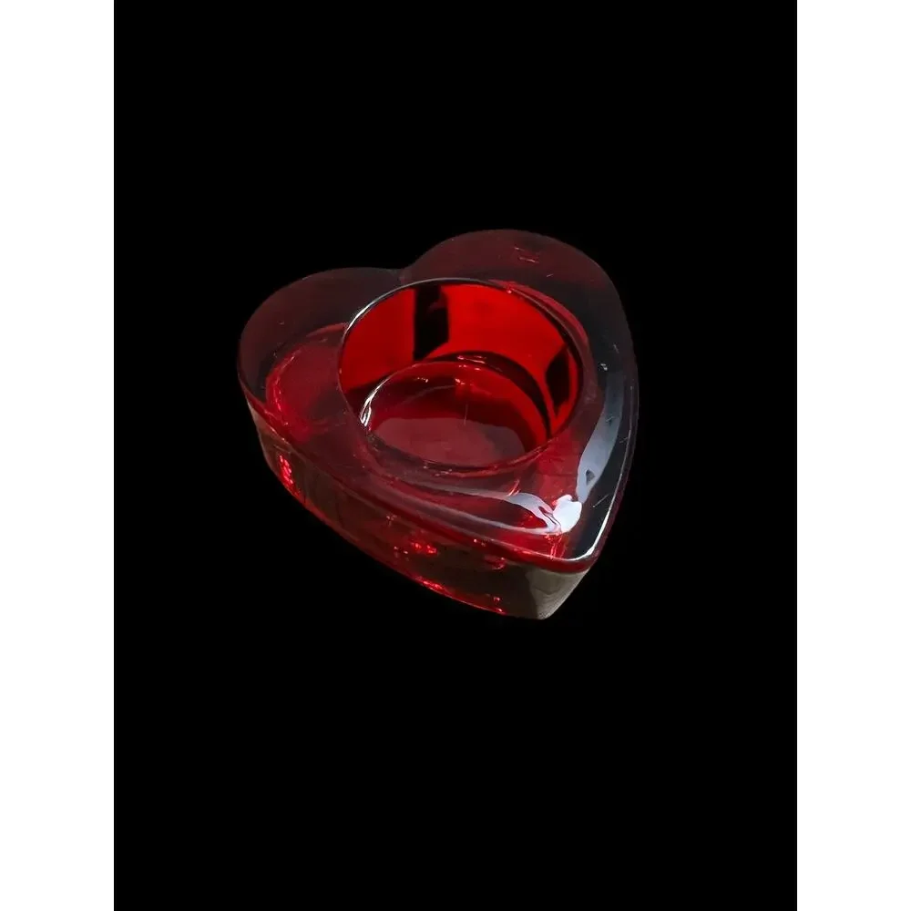Red Glass Heart Shaped Votive/Tealight Candle Holder 2.75